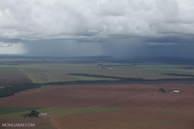 A storm over an agricultural landscape in the Braziliam Amazon. The Amazon forest generates more than half of its own rainfall, and deforestation affects the way water is recycled into the atmosphere, with forest clearance leading to more drought. Scientists warn that the local and global climate could be affected by the Tapajós Complex. (Photo by Rhett A. Butler)