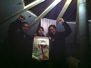 Sonya, Emileah and Sheryl are from Pueblo Water Protectors, Taos [Indian] Pueblo, New Mexico. Sonya called her two friends into the yurt where she has been for weeks, saying, 