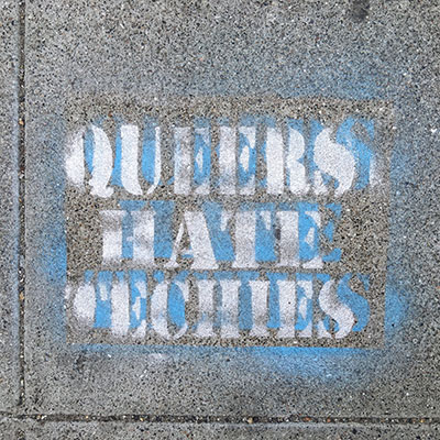 San Francisco sidewalk stencil by the direct action group Gay Shame, reading 