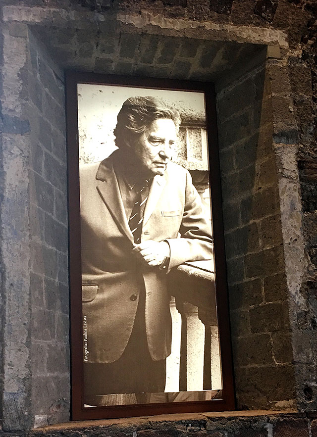 A photo of Mexican poet Octavio Paz is displayed at an Open Labs forum on new civic initiatives in Mexico City in tribute to the creative spirit in politics. (Photo: Michael Meurer)