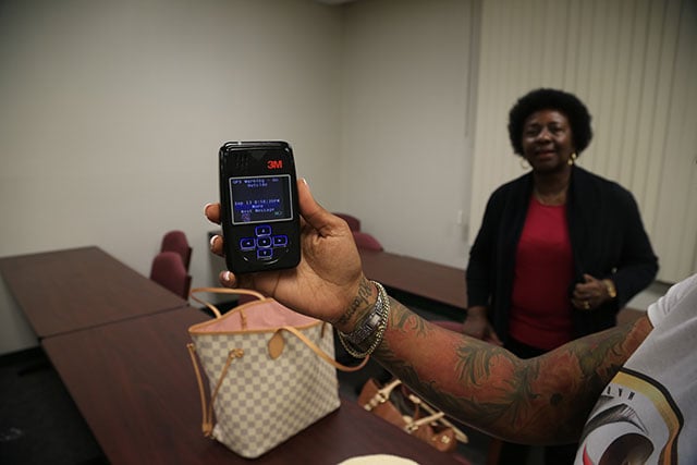 In addition to the monitor strapped to her leg, Marissa Alexander was required to carry this GPS handheld device with her at all times during her home confinement. (Photo: Courtesy of Marissa Alexander)
