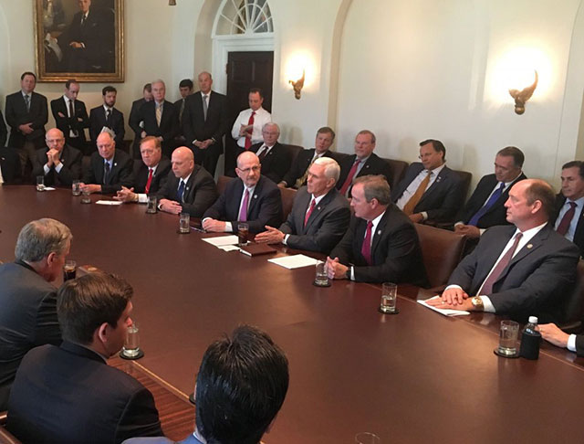 Vice President Pence tweeted this photo of a meeting with the House Freedom Caucus on Thursday, March 23, 2017.