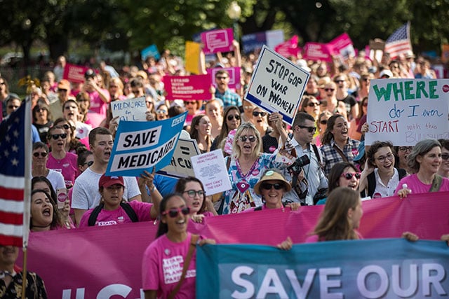 Activists march around the U.S. Capitol to protest the Senate GOP health care bill, on Capitol Hill, June 28, 2017 in Washington, DC. The protest was organized by a wide array of progressive organizations and they are calling for a 'People's Filibuster' around the US Capitol in protest of the GOP health care plan. (Photo: Drew Angerer / Getty Images)