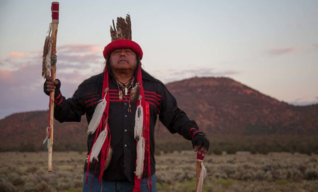 Richard Watahomigie, descendant of the first Havasupai leader. Pictured in front of Red Butte, sacred site for the Havasupai Tribe and at risk from the Canyon Mine. (Photo: Garet Bleir)