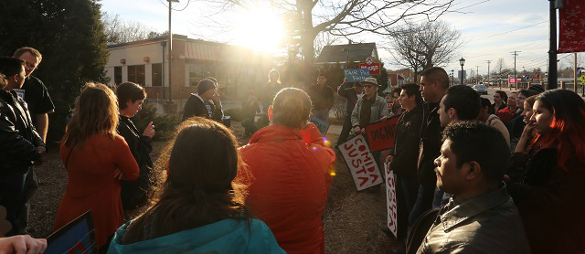 Migrant Justice and the Coalition of Immokalee Workers marching on Wendy’s in Essex Junction, Vermont, in 2015. (Photo: Jonathan Leavitt)