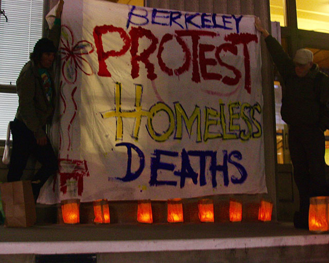 Advocates for the homeless held a vigil on the steps of Berkeley’s City Council for Laura Jadwin, a horticulturist who died homeless on Martin Luther King, Jr. Way, near Berkeley High School. There’s a terror of dying poor, and a terror of dying alone. We are here to say her life mattered, said one woman at the vigil.