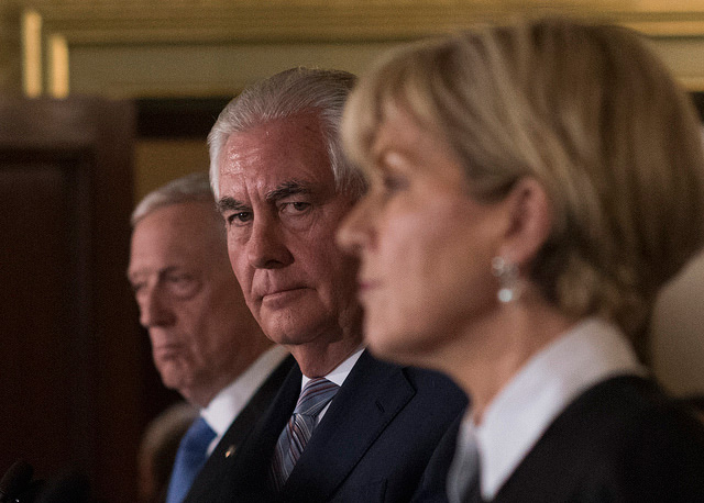 Secretary of Defense Jim Mattis, Secretary of State Rex W. Tillerson, Julie Bishop, the Australian minister for foreign affairs, and Marise Payne, Australia’s minister for defence, hold a press conference following the conclusion of the annual Australia–United States Ministerial (AUSMIN) consultations, June 5, 2017. (Photo: Dominique A. Pineiro / Department of Defense)
