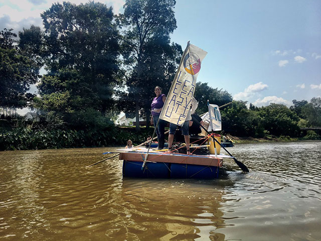 Cherri Foytlin, who joined the water protectors at Standing Rock during the protests against Dakota Access Pipeline last year, navigates a bayou on a raft from the L'eau Est La Vie (Water is Life) Camp in southern Louisiana, where a movement to stop the Bayou Bridge Pipeline is emerging from the swamp. (Photo: Ethan Buckner / Earthworks)