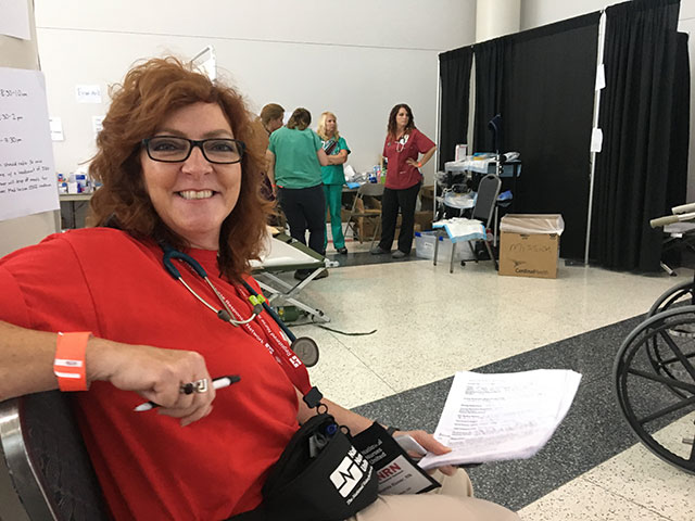Rhonda in the NRG Center in Houston. (Photo courtesy of National Nurses United)