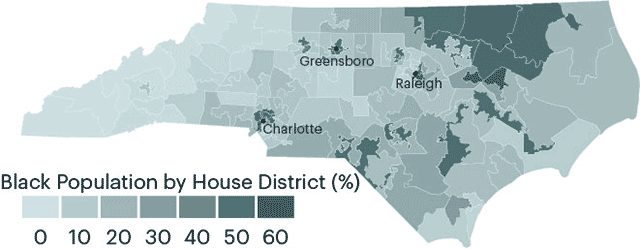 Black population by North Carolina House Districts and overturned districts.