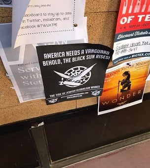 A white supremacist flyer posted at Texas Women's University. (Photo courtesy of Justin Cook)