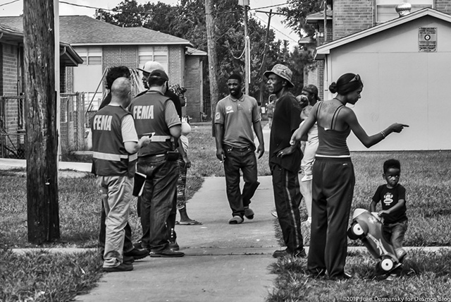 FEMA interviewing residents at Prince Hall Village Apartments on September 20, 2017. (Photo: Julie Dermansky)