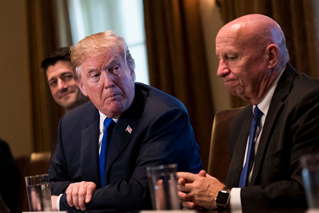 Flanked by Speaker of the House Paul Ryan and House Ways and Means Committee Chairman Rep. Kevin Brady, Donald Trump speaks about tax reform legislation during a meeting with members of the House Ways and Means Committee in the Cabinet Room at the White House, November 2, 2017, in Washington, DC. (Photo: Drew Angerer / Getty Images)