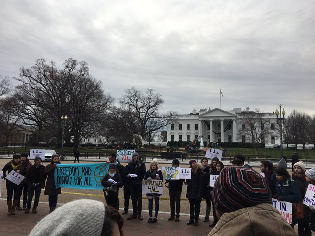 IfNotNow members marching to the White House on December 8 to protest Trump’s decision to move the US embassy in Israel to Jerusalem. (Photo courtesy of IfNotNow)