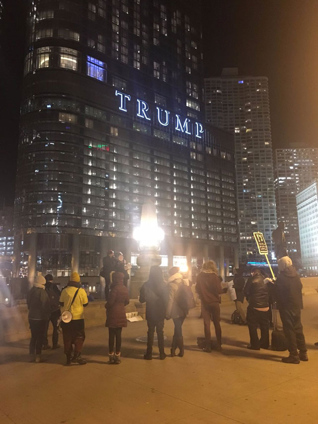 IfNotNow members at Trump Tower on December 7, protesting Trump’s decision to move the US embassy in Israel to Jerusalem. (Photo courtesy of IfNotNow)