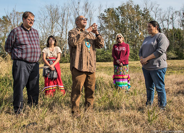 Principal Chief Edward Chretien Jr giving his blessing for the land to be used by L'eau Est La Vie Camp to continue protecting the water. (Photo: Julie Dermansky)