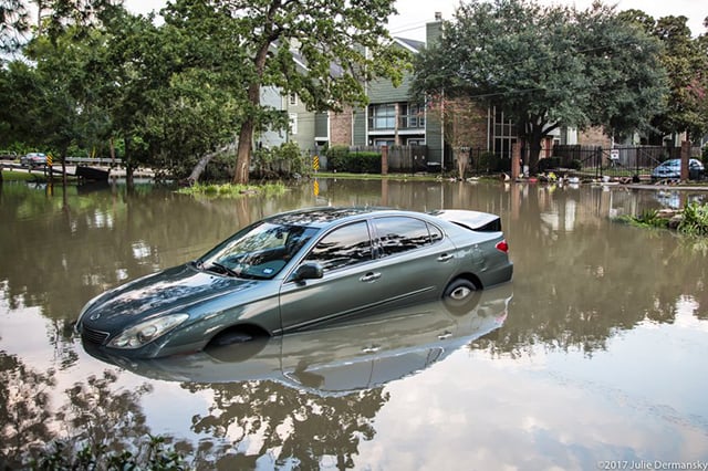 Flooding in the wake of Hurricane Harvey on Briarforest Drive in Houston, Texas. (Photo: Julie Dermansky)