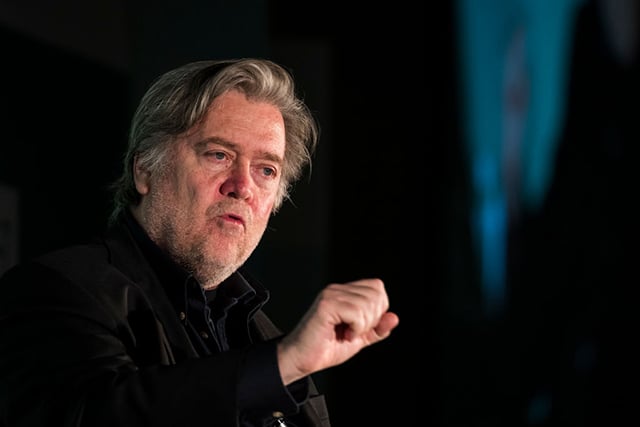 Steve Bannon, former White House chief strategist and chairman of Breitbart News, speaks during a discussion on countering violent extremism, at the Ronald Reagan Building and International Trade Center, October 23, 2017 in Washington, DC. (Photo: Drew Angerer / Getty Images)