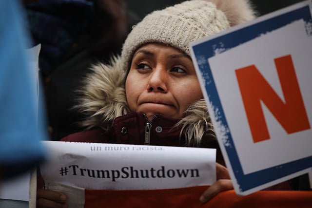 Demonstrators, many of them recent immigrants to America, protest the government shutdown and the lack of a deal on DACA (Deferred Action for Childhood Arrivals) outside of Federal Plaza on January 22, 2018, in New York City. (Photo: Spencer Platt / Getty Images)