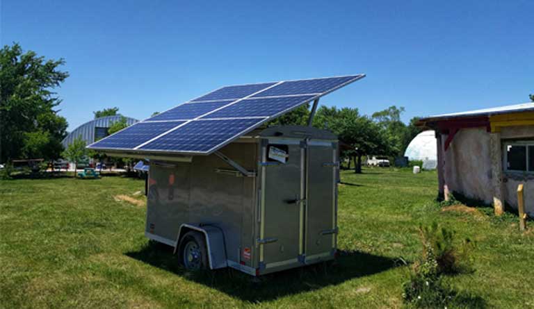 One of the portable solar trailers that Red Cloud brought to Standing Rock. (Photo: Saul Elbein)