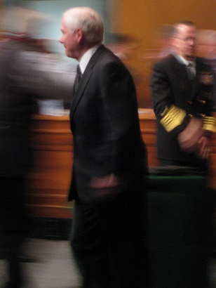 Secretary of Defense Robert Gates walking to his seat before he testifies in front of the Senate Foreign Relations Committee. (Photo: <a href=