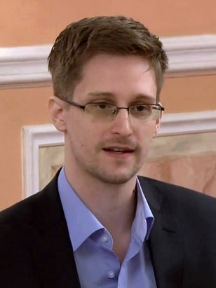 Edward Snowden speaks about government transparency at Sam Adams award presentation in Moscow, October 12, 2013. (Photo <a href=