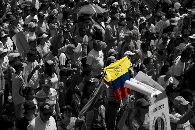 Demonstration against term limits for elected offices in Venezuela; shirt: “We are free.” (Photo: <a href=