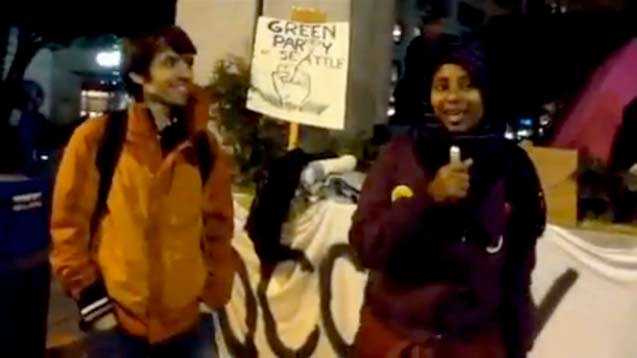 Noah Skocilich and Giday DeDe Adhanom at Occupy Seattle, October 15, 2011.