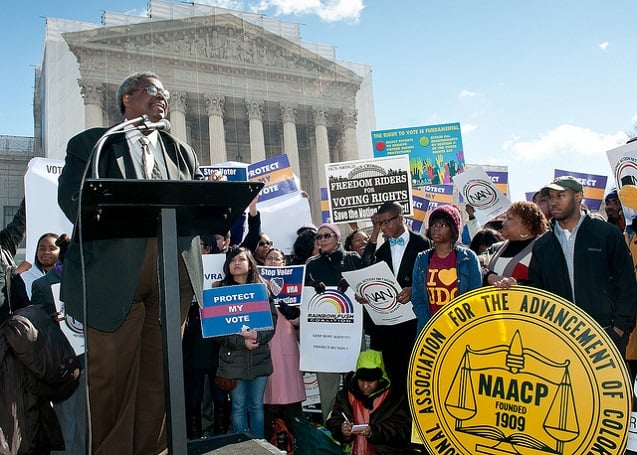 February 27, 2013: Rally in front of the Supreme Court, where justices were hearing cases on the Voting Rights Act. (Photo: <a href=