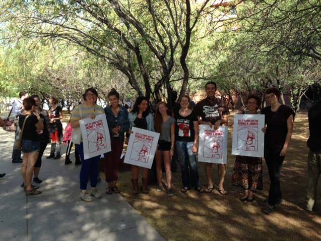 Prescott College students and Laura Campagna at the Press Conference before the trial. (Photo: Professor Zoe Hammer)