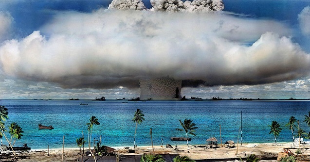 A nuclear weapon is detonated at Bikini Atoll in the Marshall Islands in 1946. (Photo: <a href=