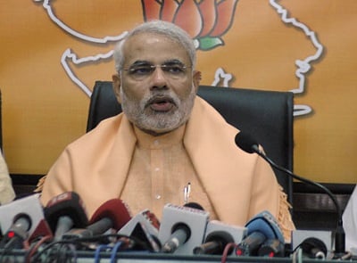 Indian Prime Minister Narendra Modi in a press conference. (Photo: Bharat N Khokhani via Wikimedia)