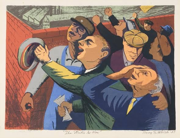 Harry Gottlieb, The Strike Is Won, 1937 (Screenprint: Courtesy of Mary and Leigh Block Museum, Northwestern University)