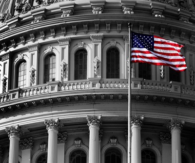 US Capitol building with American flag. (Image <a href=