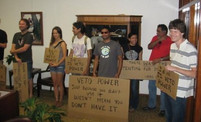 Students marched to President Eric Baron's office to demand action on the Koch agreement at a May 2011 protest. (Photo: Ralph Wilson)