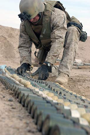 US Marine Corps (USMC) and US Army (USA) explosive ordnance disposal technicians at work in 2006. The New York Times reported that US soldiers uncovered caches of old and degraded chemical weapons in Iraq.