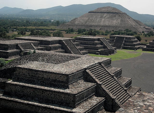 The early history of Teotihuacán is quite mysterious, and the origin of its founders is debated. For many years, archaeologists believed it was built by the Toltec people, an early Mexican civilization. The earliest buildings at Teotihuacán date to about 200 BCE, and the largest pyramid, the Pyramid of the Sun, was completed by 100 CE. (Photo: Teseum)