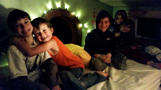 The Kasl kids rearranged their room to make space for a party with their neighbors. (Photo: Kim Kasl)