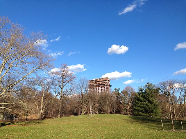 A view of 626 Flatbush from Prospect Park. (Photo: Aaron Cantu)