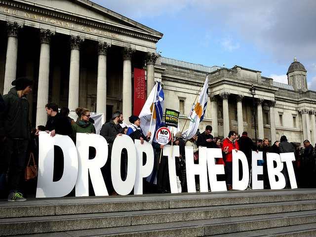 15 FEBRUARY 2015, LONDON- People gathered in Trafalgar Square to show support for the new Greek Government run by the anti-austerity party Syriza. 