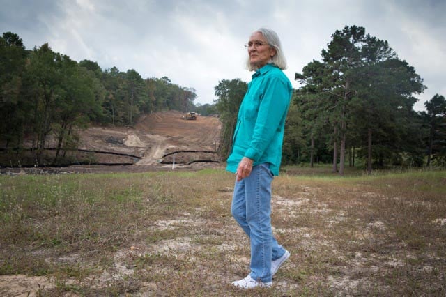 Eleanor Fairchild inspects the easement on her land in Winnsboro, Texas while TransCanada prepares to install the pipeline. (Photo: ©2013 Julie Dermansky)
