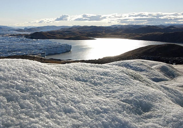 Ice margin lake on the Russell Glacier near the Arctic Circle on the west coast of Greenland. (Photo: Bruce Melton)
