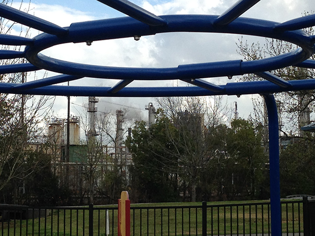 Monkey bars at a children's playground next to the refinery in Norco, Louisiana. (Photo: Mike Ludwig)