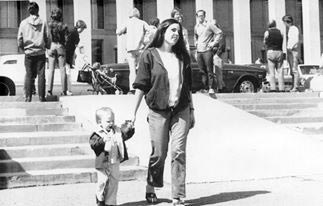 Frida (at about two) and Rosemary Maguire at the River Entrance to the Pentagon in 1976. Frida's mom, Liz McAlister, and brother Jerry (in the stroller) can be seen in the background.