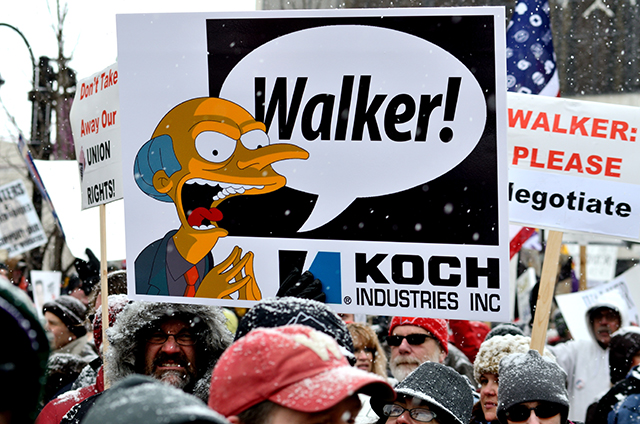 MADISON, WI - FEB 26: Protesters in Wisconsin during a rally against Governor Scott Walker's budget bill on Feb 26, 2011. Walker's recent support of regressive 