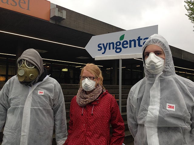 Swiss protesters gather outside a Syngenta shareholders conference in Basel. (Photo: Mike Ludwig/Truthout) 