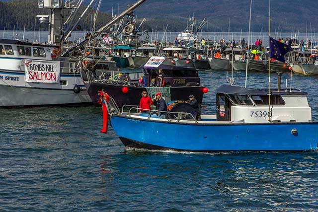 Over 100 fishing vessels participated in a flotilla in Cordova, Alaska on May 16, in opposition to the Navy’s war games. (Photo: Chelsea Tracy Photography)