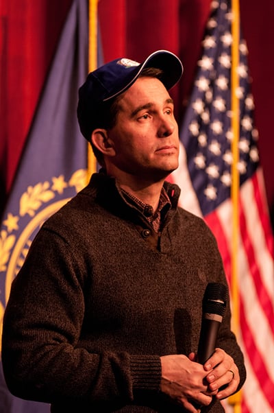 14 March, 2015: Wisconsin Governor Scott Walker speaks in Concord, New Hampshire. Walker, who has been under an ongoing investigation into his campaign financing, has recently been removed as chair from the 