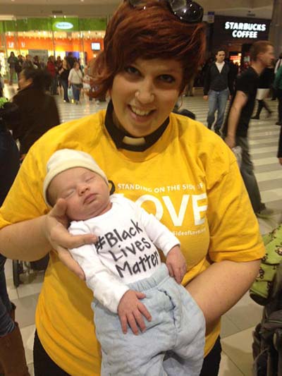 Rev. Ashley Horan and her family at the Mall of America Protest in December 2014. (Photo: Courtsey of Ashley Horan)