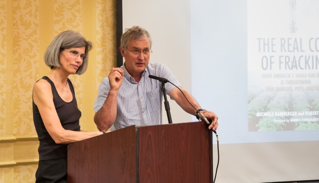 Michelle Bamberger and Robert Oswald respond to Pederick’s question at seminar in Ithaca, NY. (Photo: Julie Dermansky)